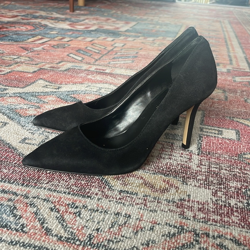 Saks Fifth Avenue Point Toe Black Suede Pumps - 7.5